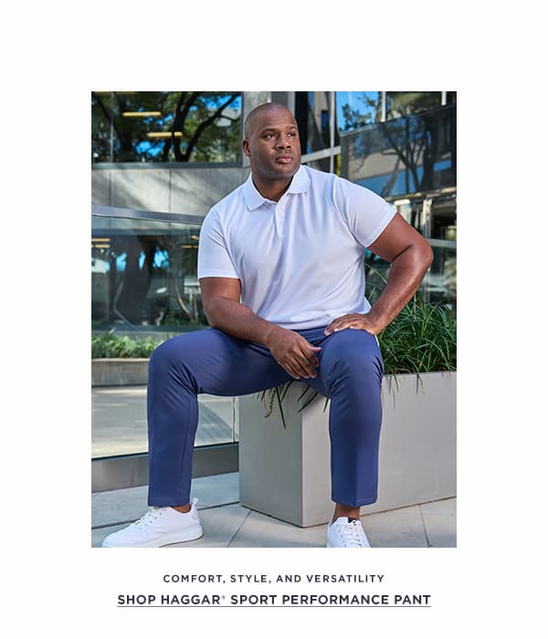 Man poses in a Haggar Sport pants