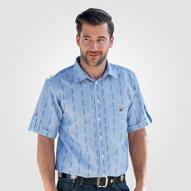 Herren Kurzarmhemd mit Edelweiss-Muster , hellblau