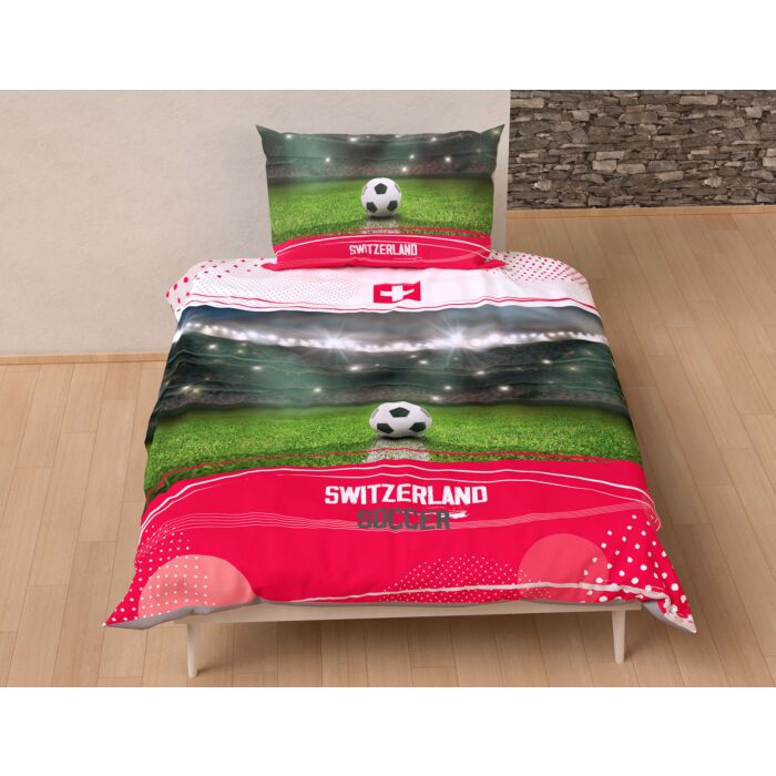 Bettwäsche mit Stadion und Fussballmotiv , mehrfarbig