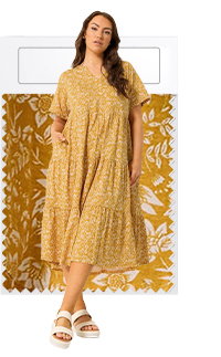 YOURS Curve Gold Yellow Floral Tiered Maxi Dress