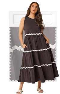 YOURS Curve Chocolate Brown Swirl Trim Maxi Dress