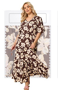 YOURS Curve Brown Floral Tiered Maxi Dress