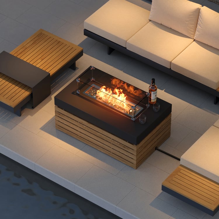 Tevara Outdoor 39" Propane Smokeless Rectangular Fire Pit Table in Gray