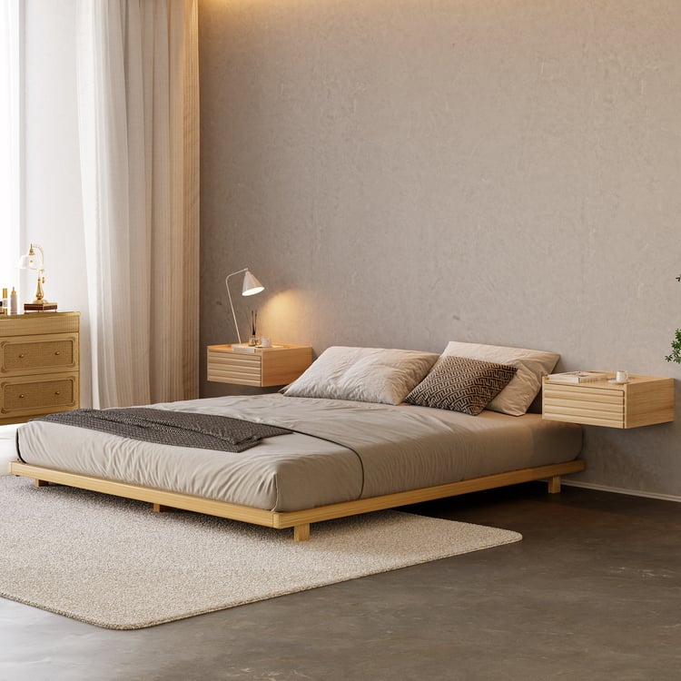 Japanese Style Queen Floor Wood Bed in Natural