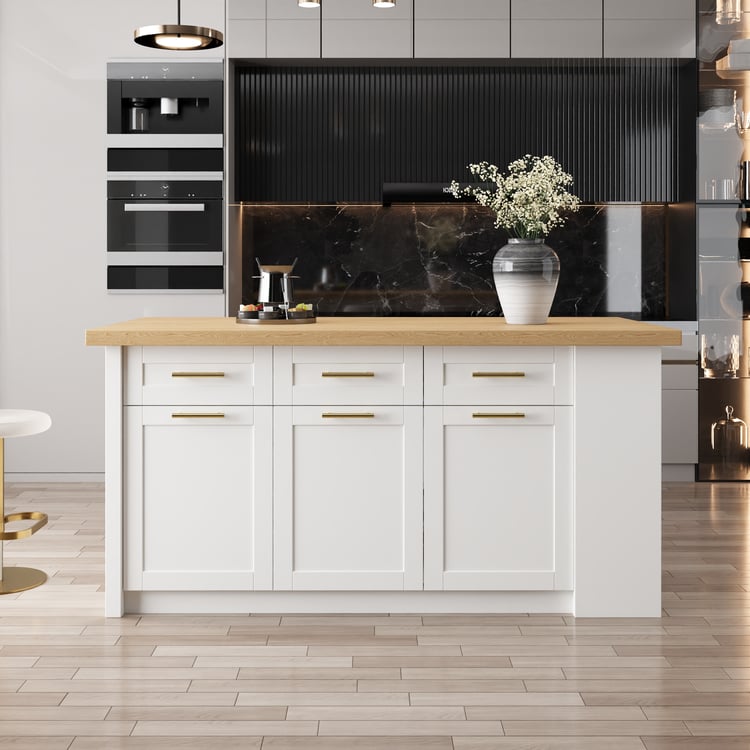 Modern 72" Wood Kitchen Island with Drawers & Cabinets, Natural & White