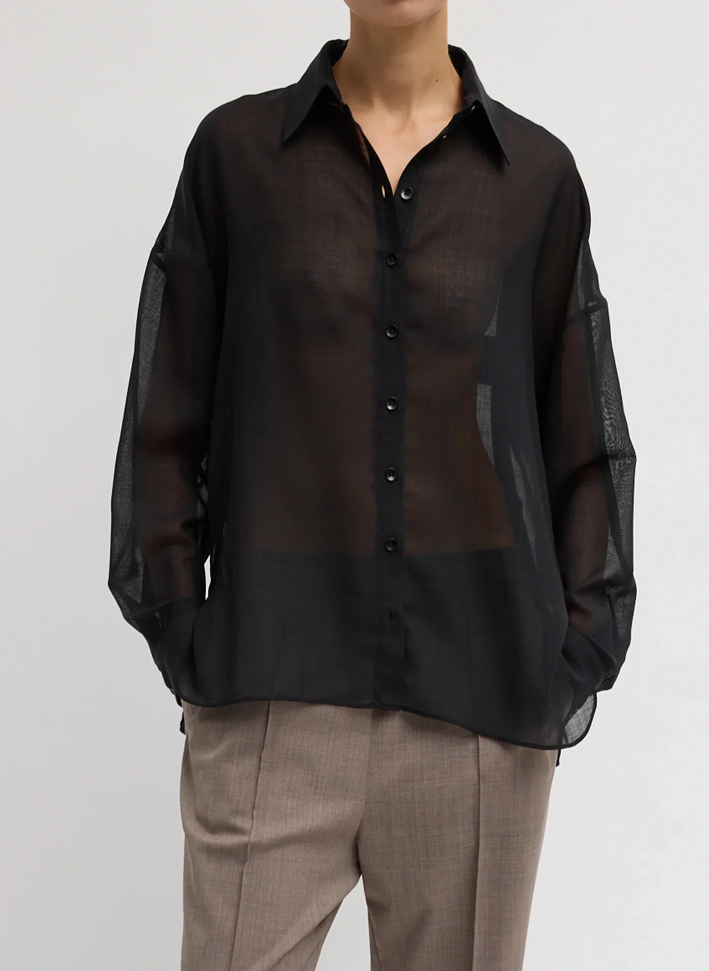 Image of Sheer Wool Gauze Oversized Shirt