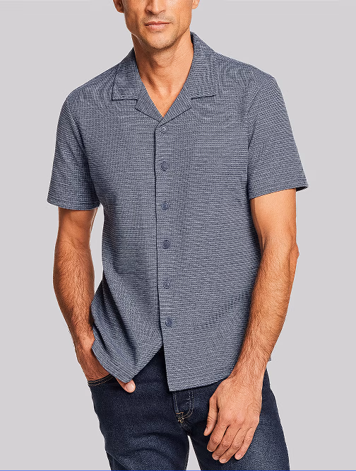 Weatherproof Vintage Regular Fit Microstripe Button Front Short Sleeve Shirt