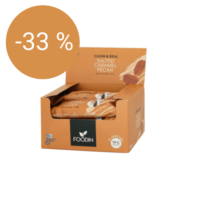 Image of Foodin Clean & Real proteiinipatukka Salted Caramel Pecan, 55 g x 12 kpl