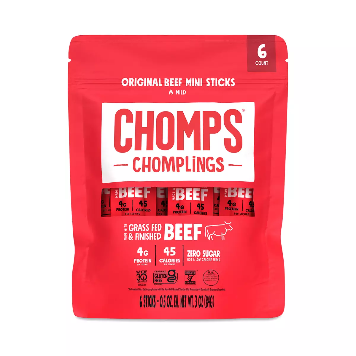 Chomps Mini Grass-Fed Beef Chomplings, Original