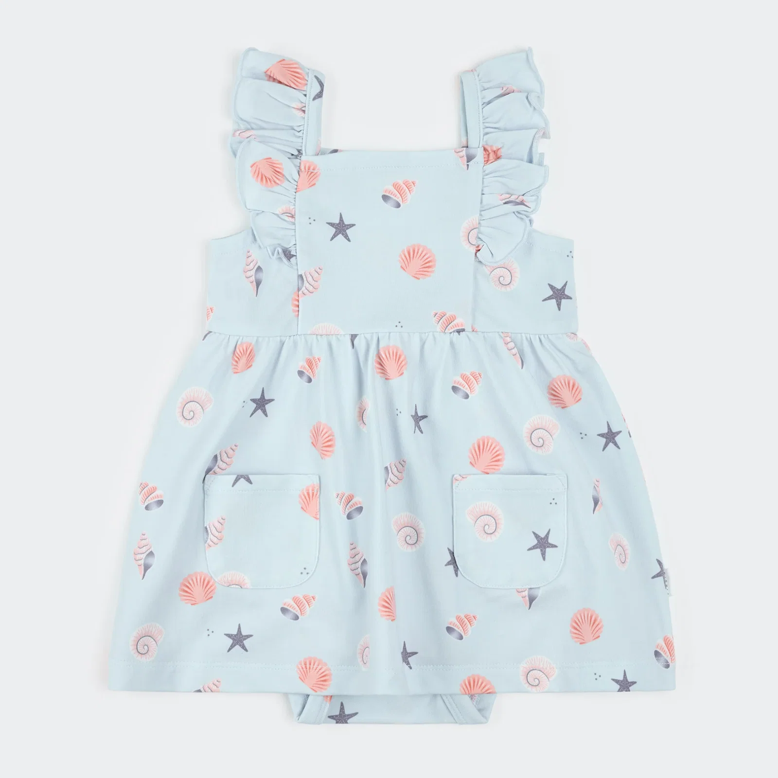 Image of Shells Print on Powder Blue Bodysuit Dress