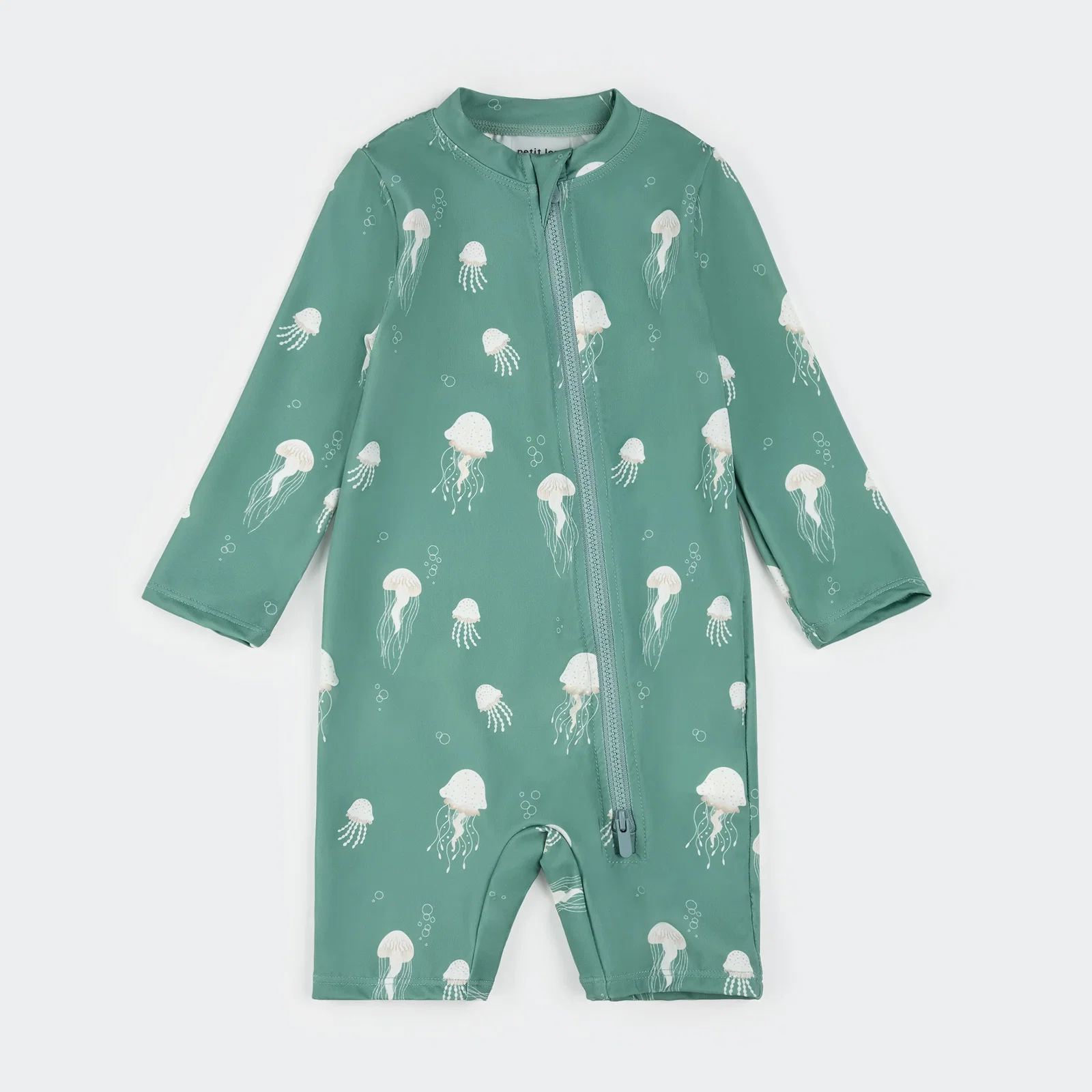 Image of Jellyfish Print on Turquoise Long-Sleeve Swim Romper