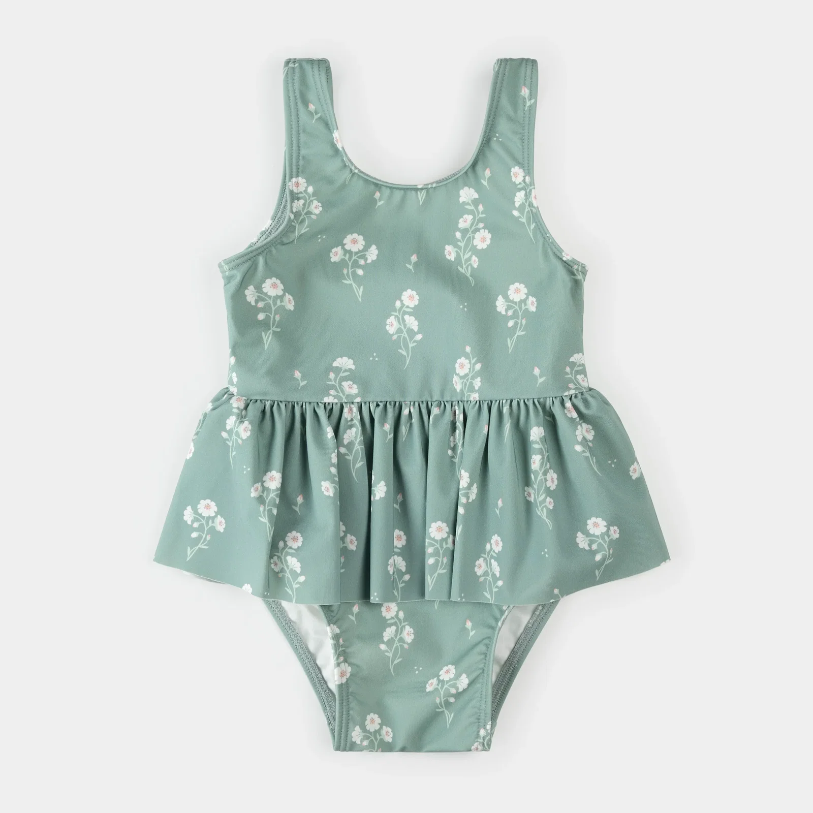 Image of Sea Blossom Print on Turquoise Skirted Swimsuit
