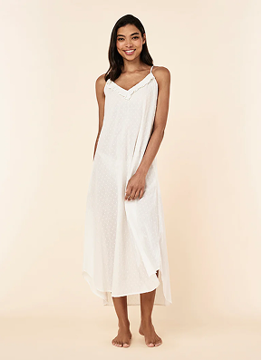 Swiss Dot Lace Frill Maxi Nightgown