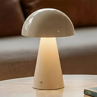 Lámpara de mesa Lindby LED recargable Nevijo, beige, Ø20cm, USB, atenuador