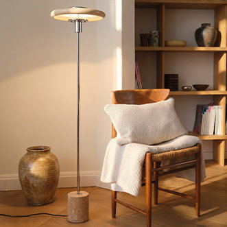 Lámpara de pie Branford de Lindby, retro, beige, metal/travertino