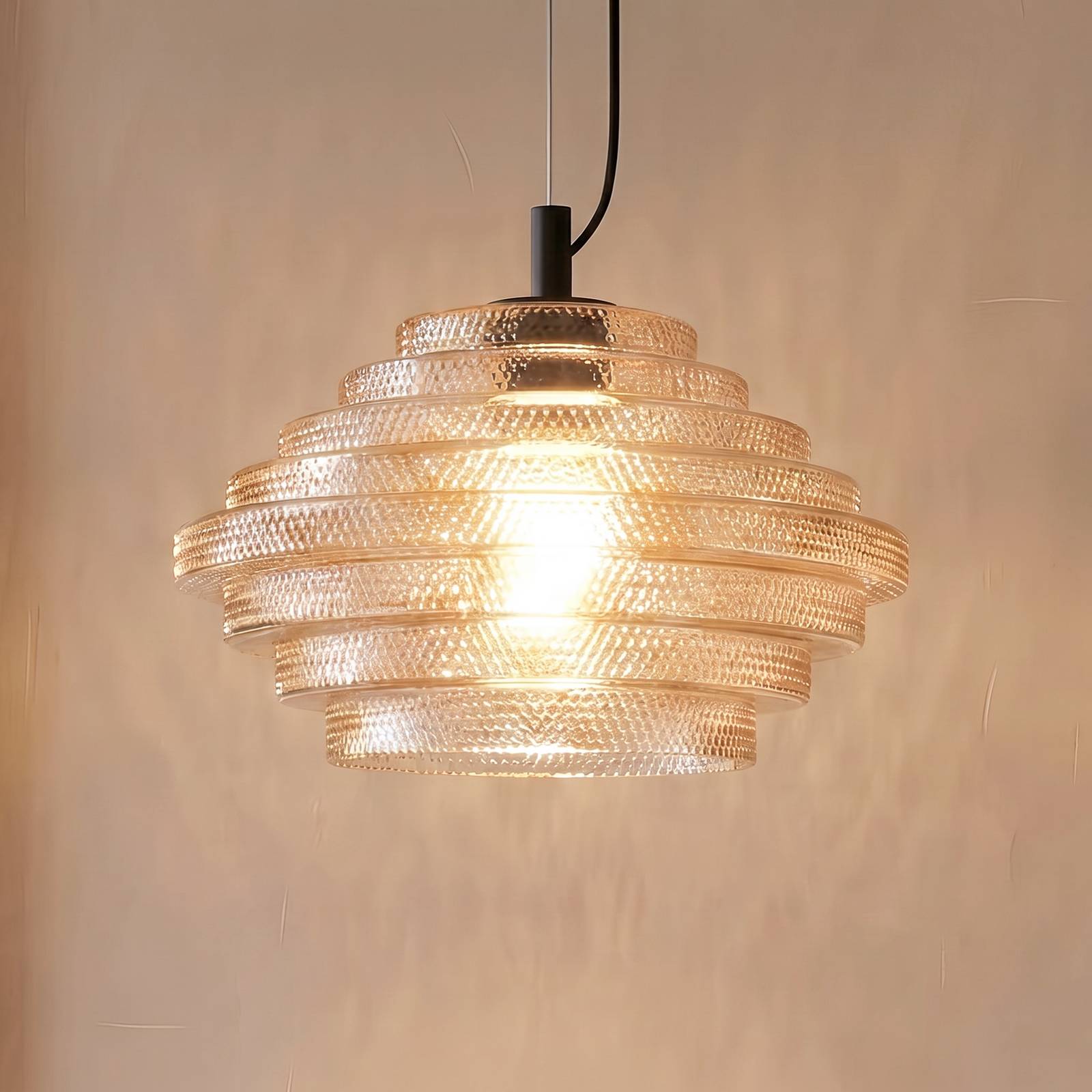Lámpara colgante Lindby Orliana, Ø 35 cm, ámbar, cristal