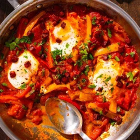 Smoky Peppers and Eggs with Chorizo and Garlic Toast