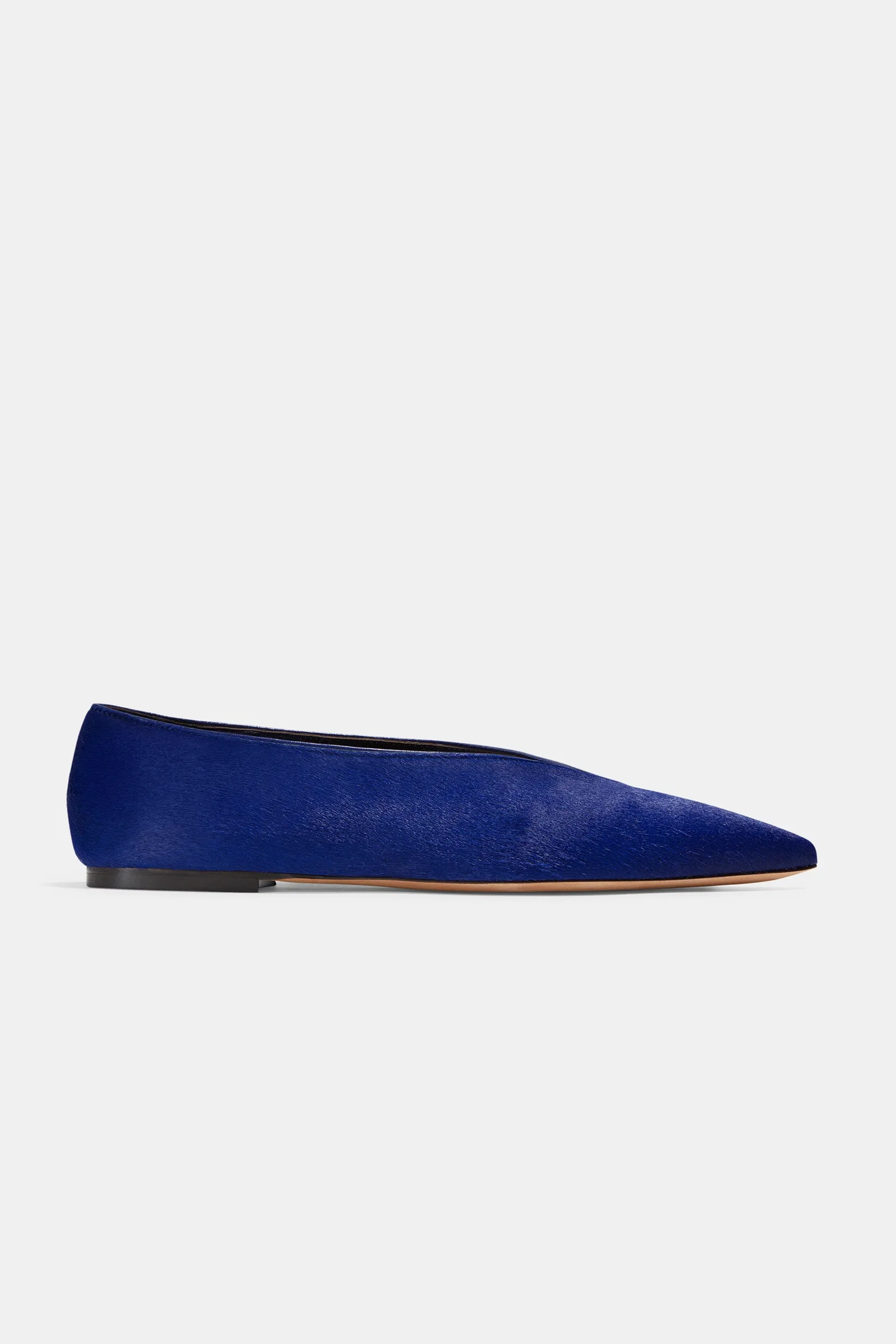 Image of Pointy V-Flat in Blue Calf Hair