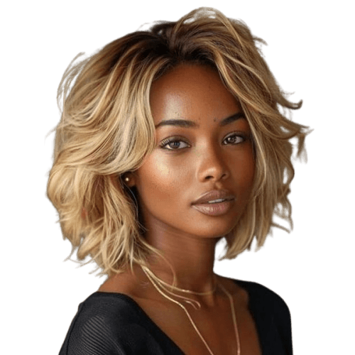Glueless Trendy Cuts Ombre Blonde Wavy Bob Wigs With Bangs Lace Front Human Hair Wigs