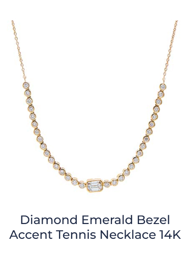 Diamond Emerald Bezel Accent Tennis Necklace 14K