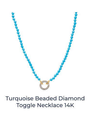 Turquoise Beaded Diamond Toggle Necklace 14K
