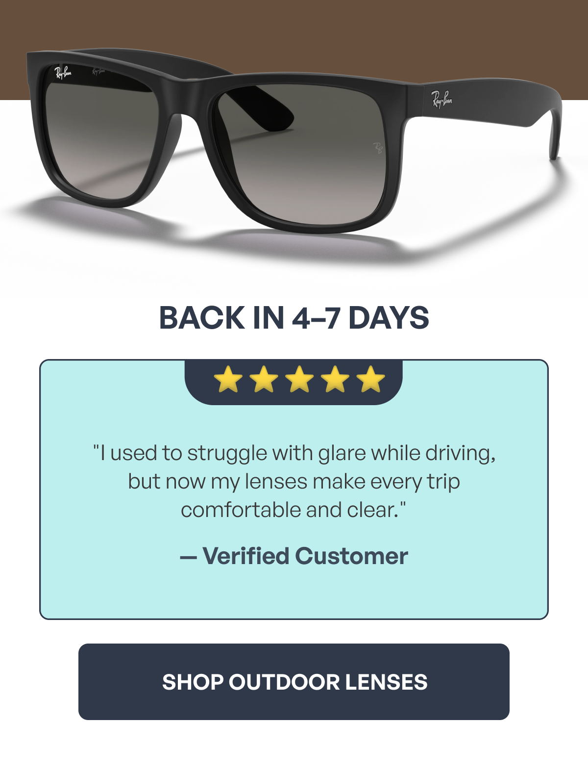 back in 4–7 days ⭐️ ⭐ ️⭐️ ⭐️ ⭐️ "i used to struggle with glare while driving, but now my lenses make every trip comfortable and clear." — verified customer shop outdoor lenses