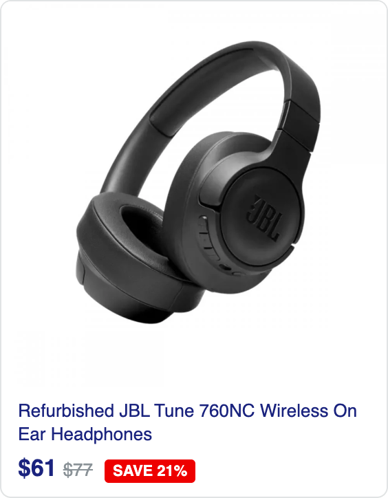Refurbished JBL Tune 760NC Wireless On Ear Headphones