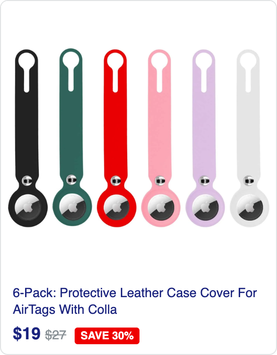 6-Pack: Protective Leather Case Cover For AirTags With Collapsible Loop Anti-Scratch AirTag Keychain