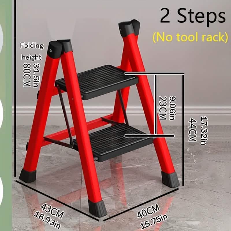Image of Heavy-Duty 2-Step Folding Ladder – Metal A-Frame with Non-Slip Steps
