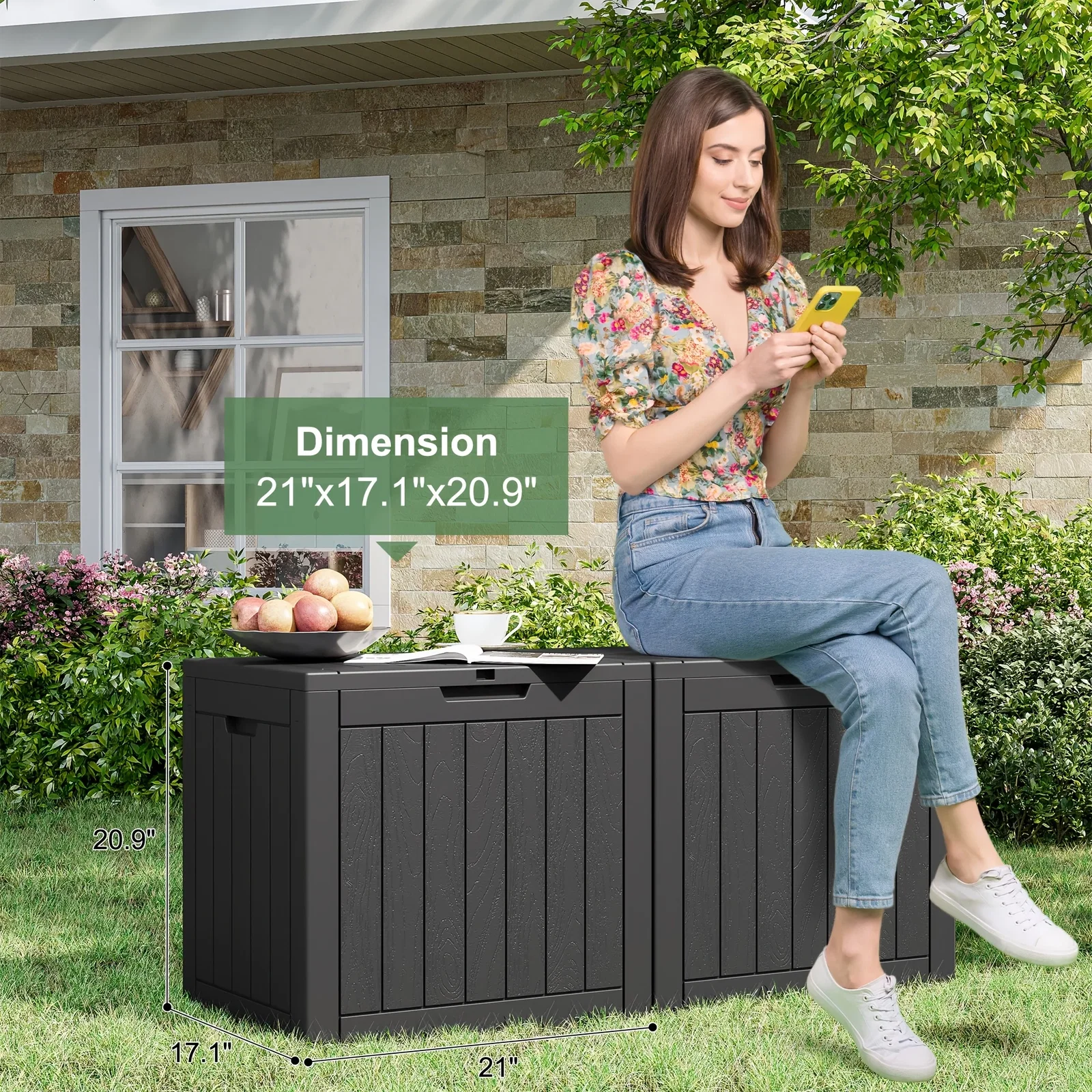 Image of 35 Gallon Outdoor Resin Storage Box – Black/Wood Grain