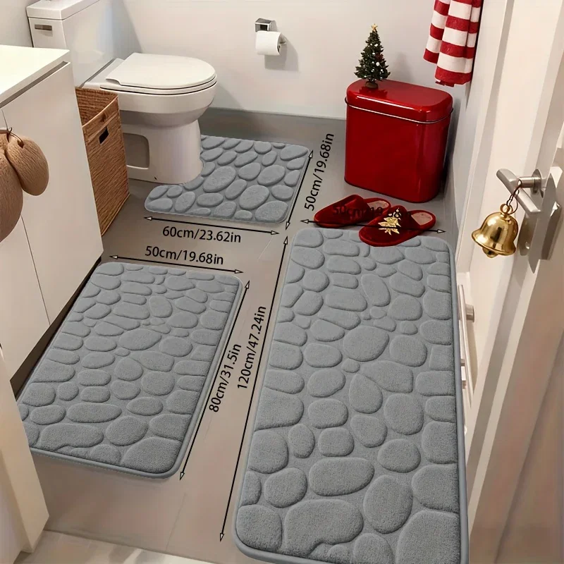 Image of Ultra-Soft Memory Foam Bath Mat – Non-Slip, Absorbent (Gray Hexagon)