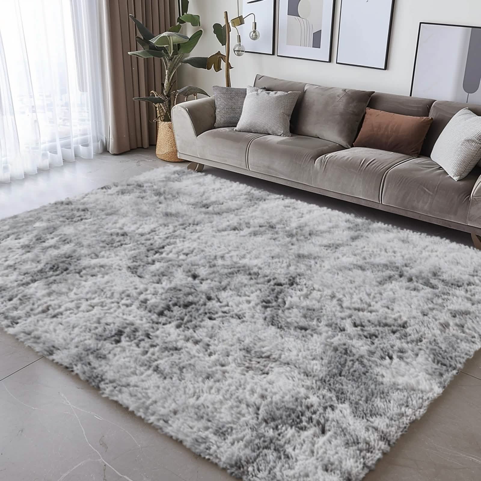 Image of Light Gray Shaggy Area Rug – Soft Plush Indoor Carpet