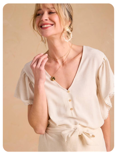 Bluse mit Leinen für Schwangerschaft und Stillzeit ENVIE DE FRAISE - beige