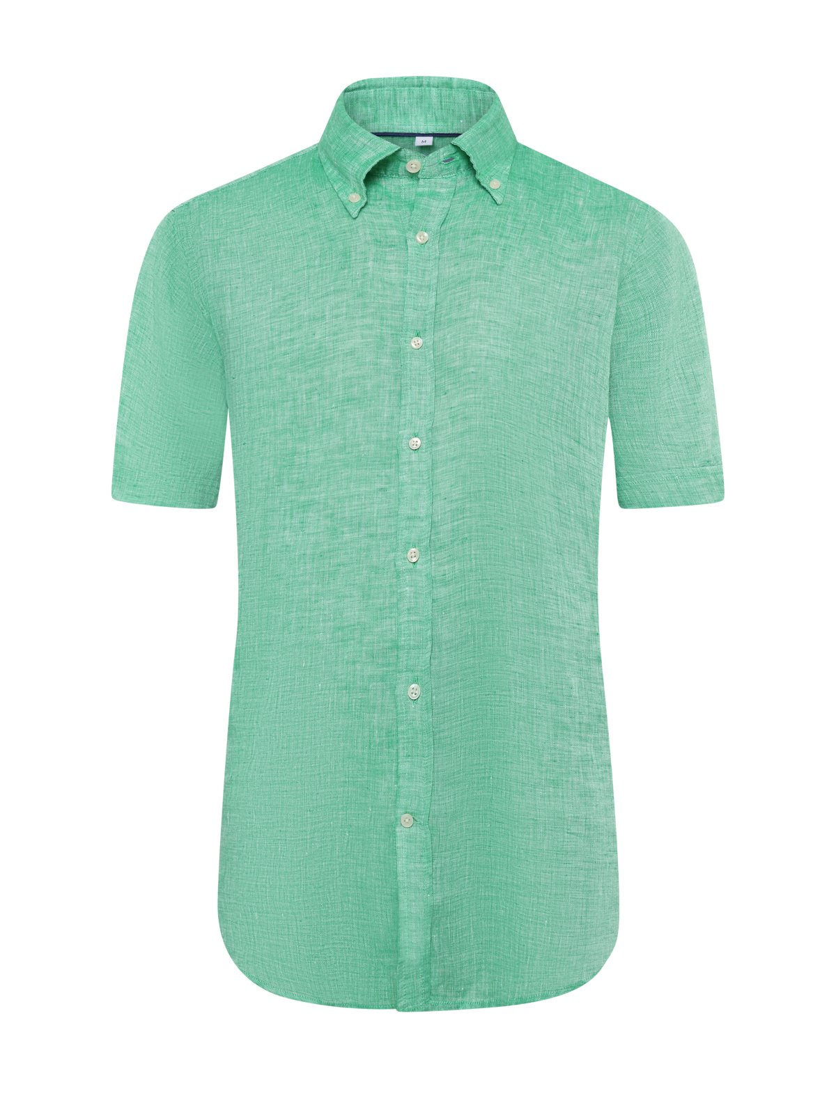 Solid-colored linen short-sleeved shirt with button-down collar