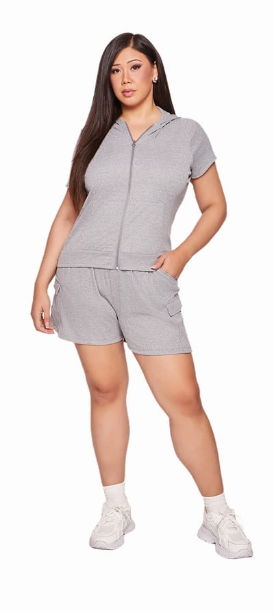 Shop Plus Size Drawstring Waist Rib Knit Cargo Shorts