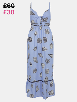 Shell Print Midi Dress Blue