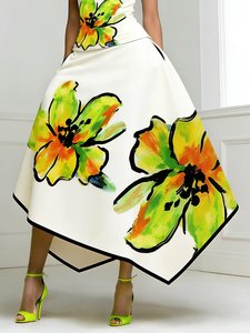 Image of Elegant Printing Floral Midi Skirt