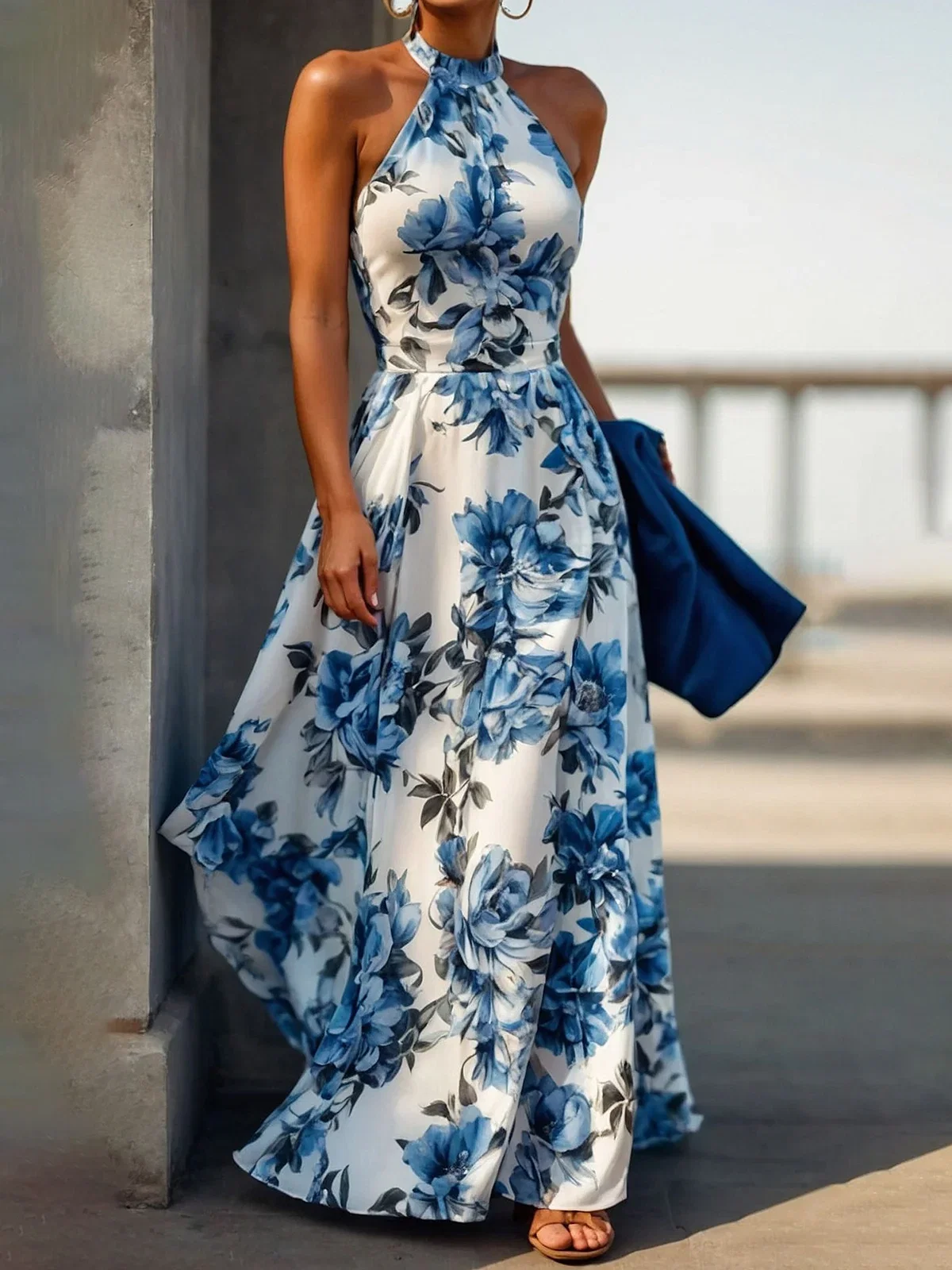 Image of Vacation Floral Halter Maxi Dress