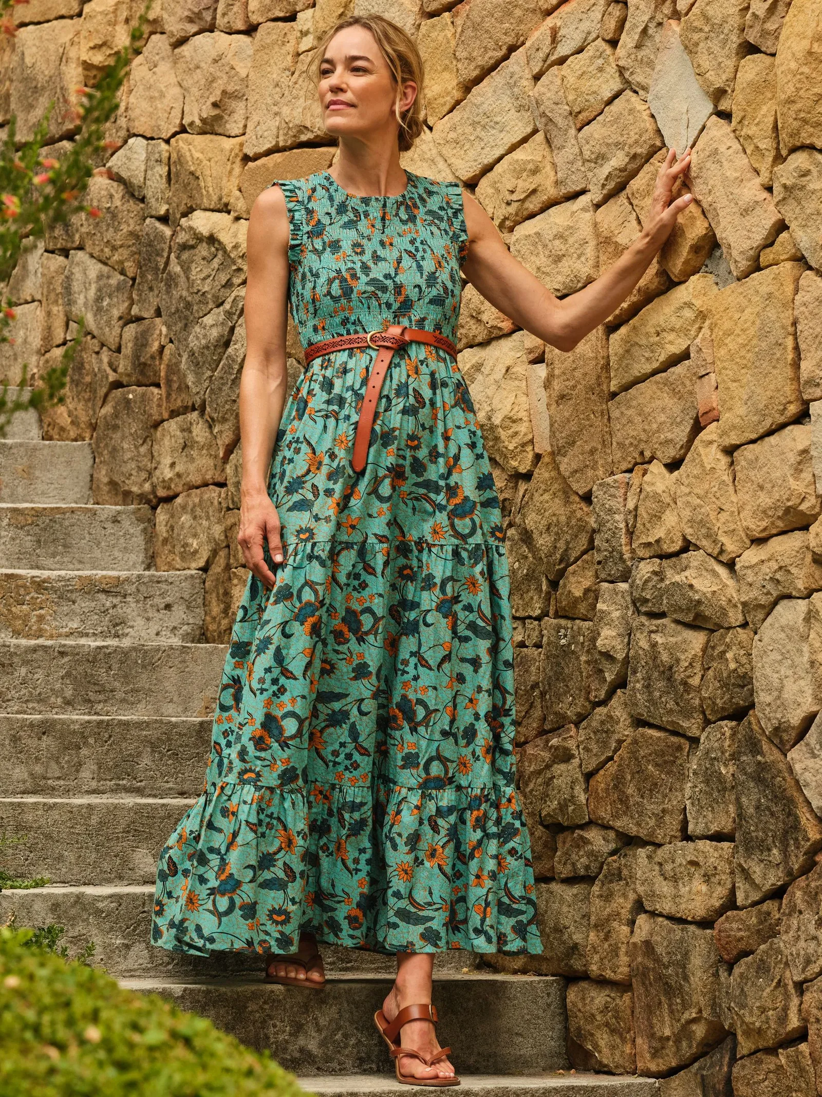 FatFace Anais Teal Blue Batik Maxi Dress