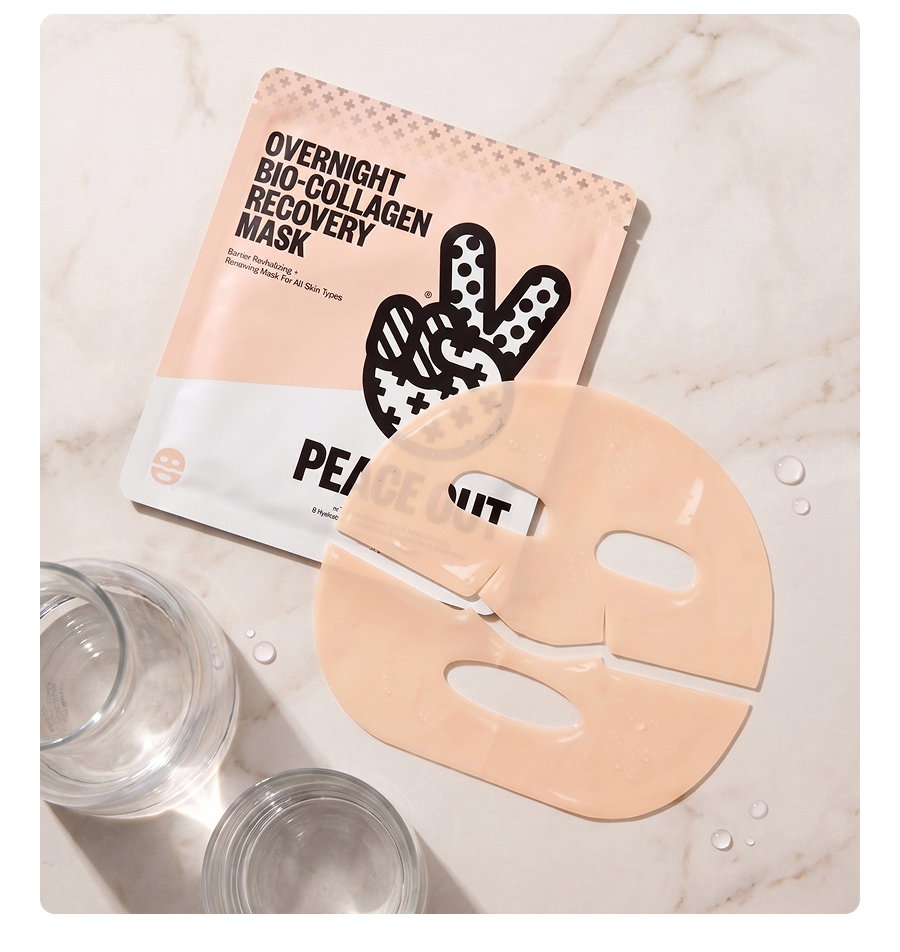 Overnight Recovery Mask sits on a marble table top