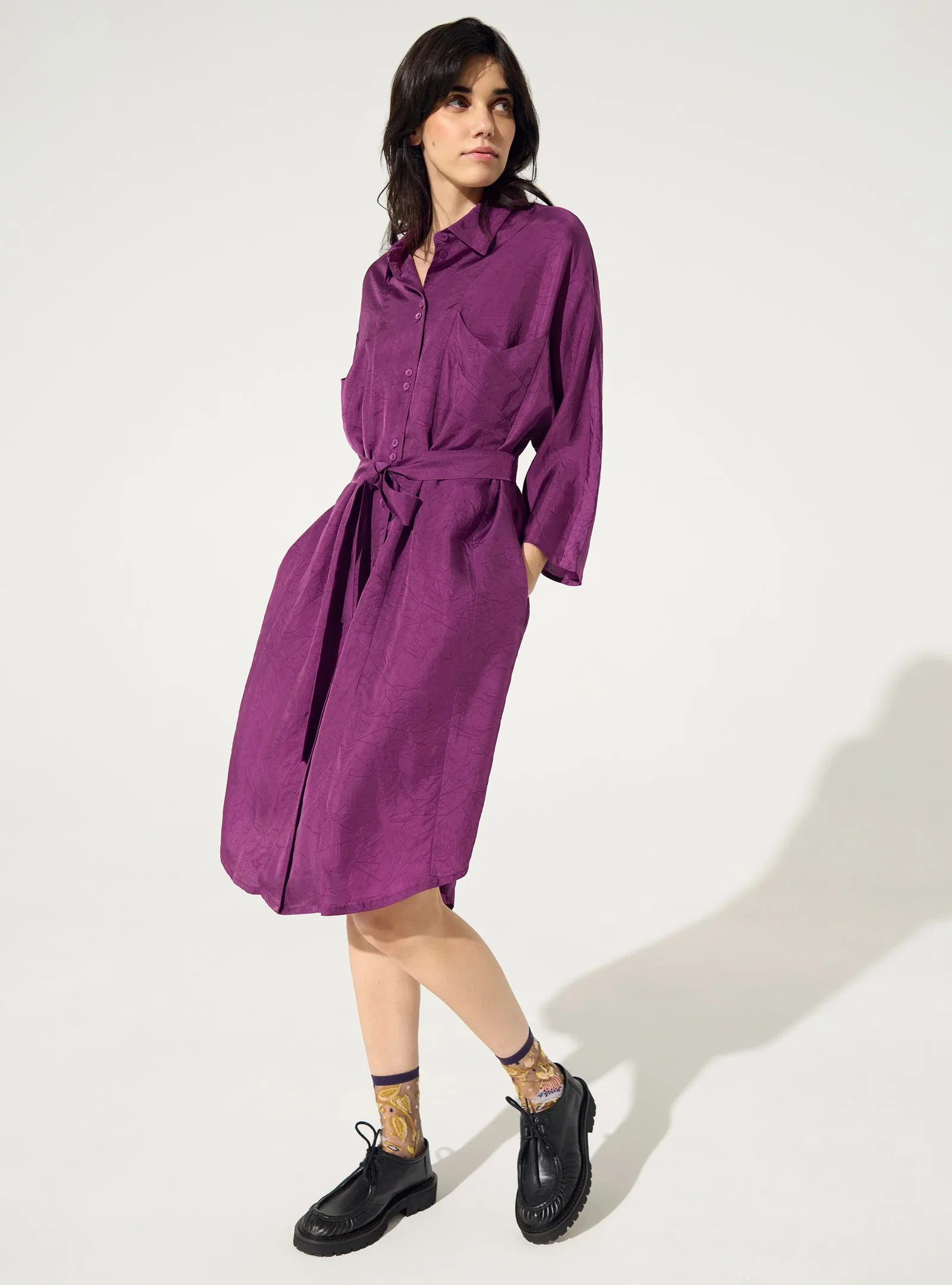 Image of Robe ample en cupro violet