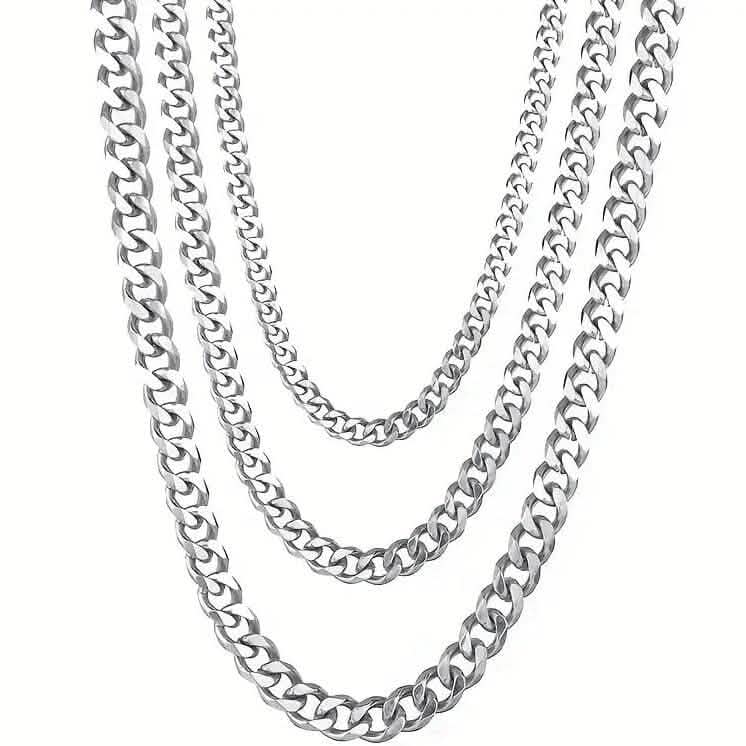 Image of Titanium Stainless Steel Trendy Necklace Cuban Chain with Lobster Clasp