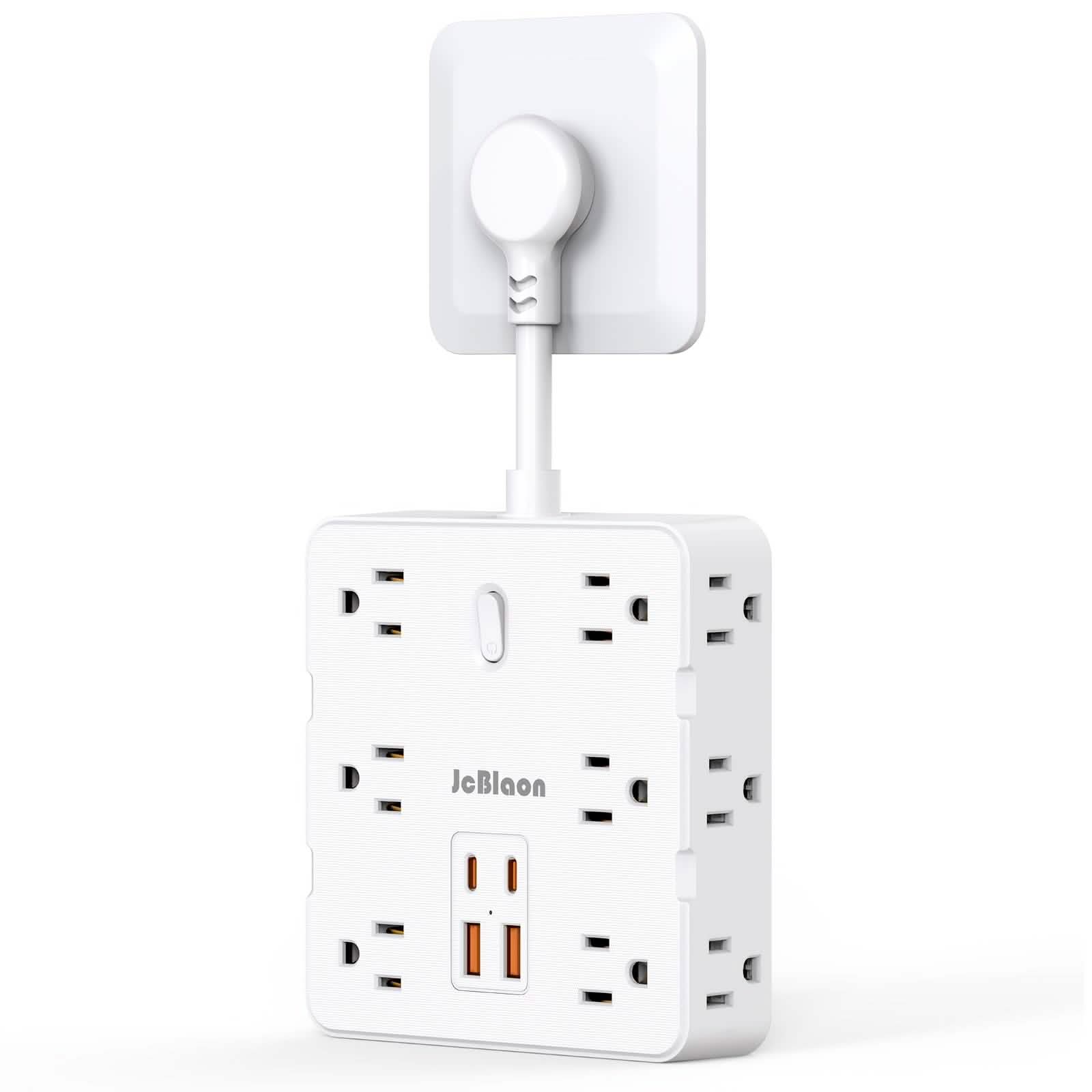 Image of 16-in-1 Power Strip – 12 AC Outlets & 4 USB Ports, White