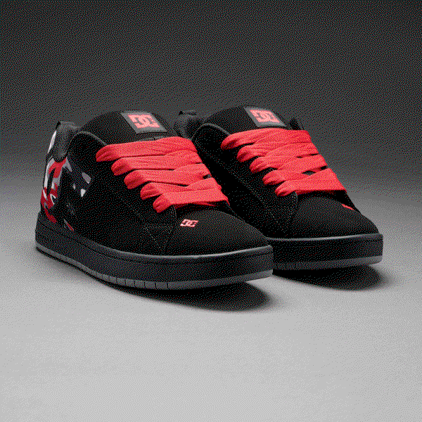 Shop new shoes, featuring the DC Court Graffik Studs in black with red accents