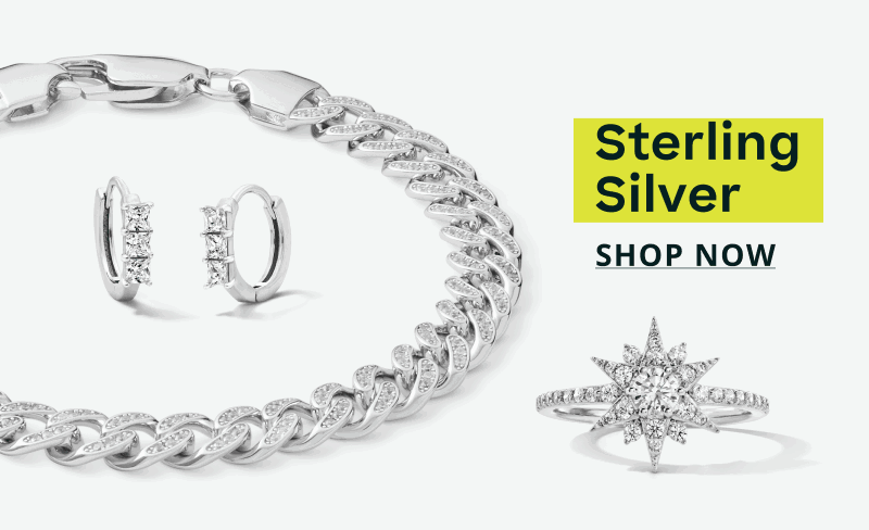 Silver pavé huggies, curb-link bracelet & ring with radiant  star-inspired design. Sterling silver. Click here to shop now