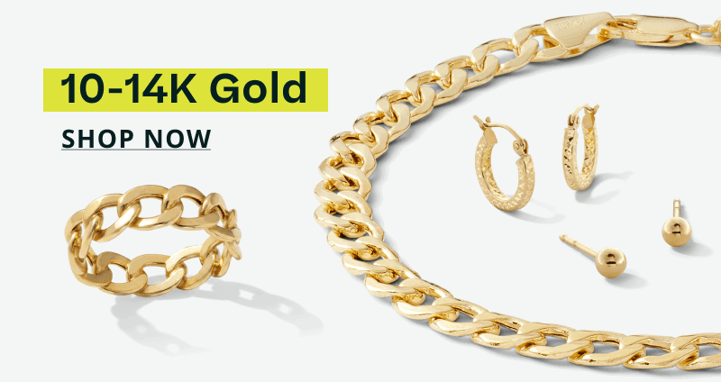 Gold curb-style link ring, gold huggies & curb-link bracelet. 10-14K gold. Click here to shop now