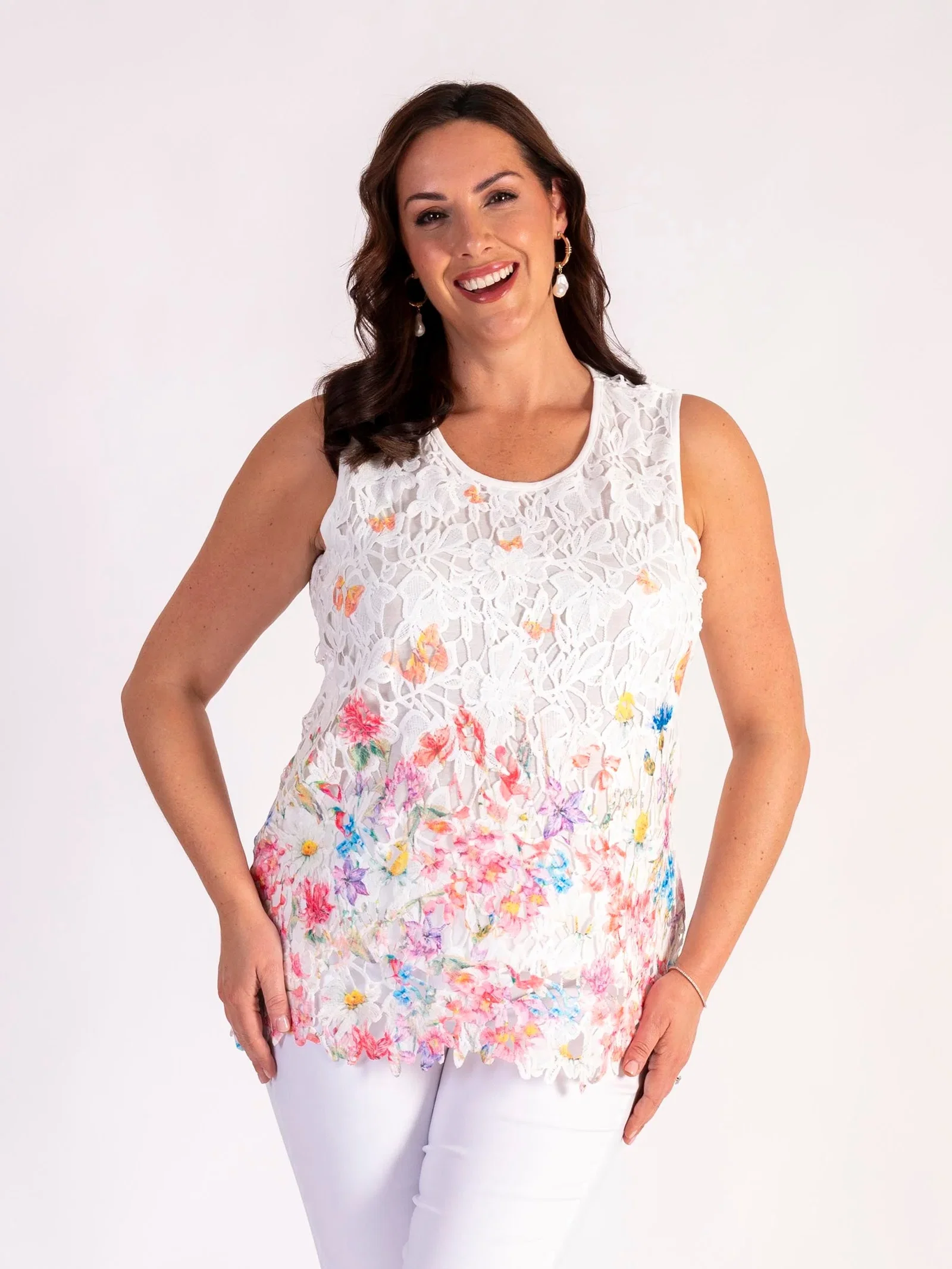 Image of White/Multi Lace Camisole – Elegant & Versatile