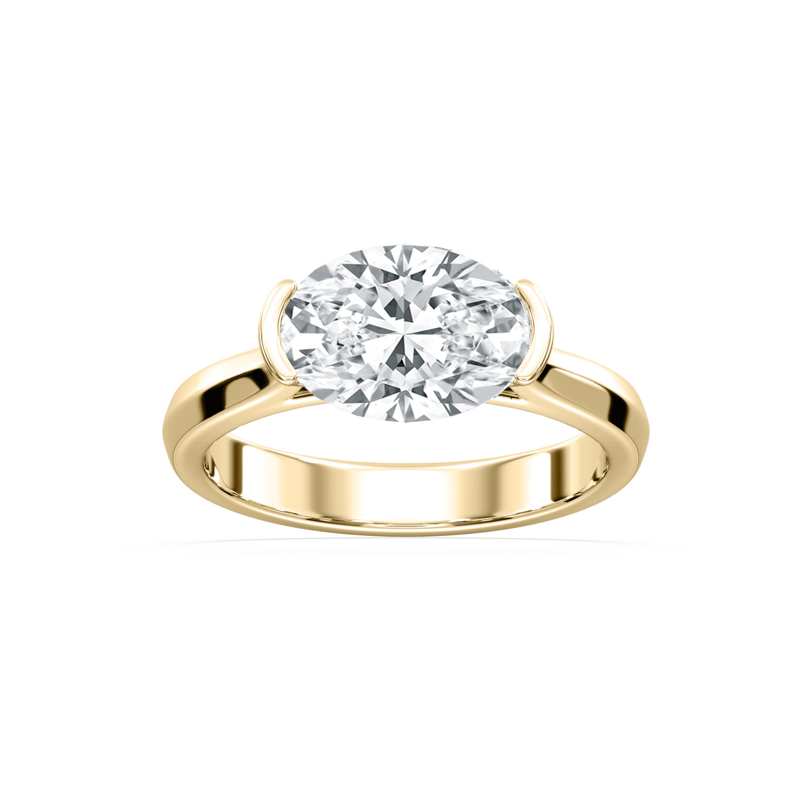 Image of Oval Lab Grown Diamond 2ctw. East West Solitaire Engagement Ring in 14k Yellow Gold