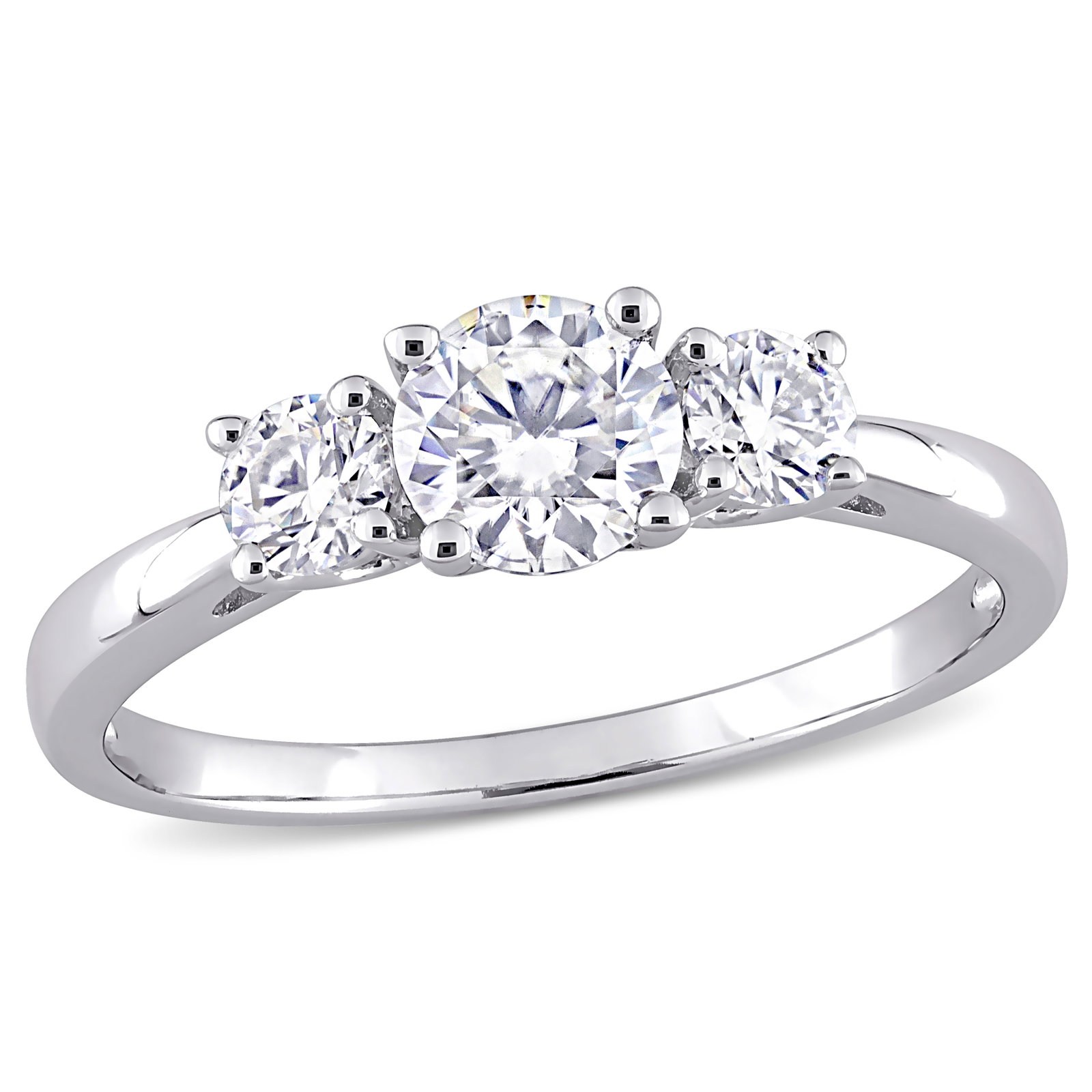 Image of Created Moissanite 1ctw. 3-Stone Solitaire Engagement Ring in Sterling Silver