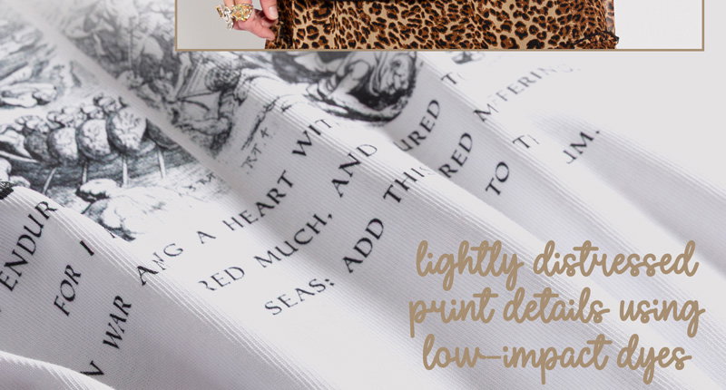 Lightly distressed print details using low-impact dyes